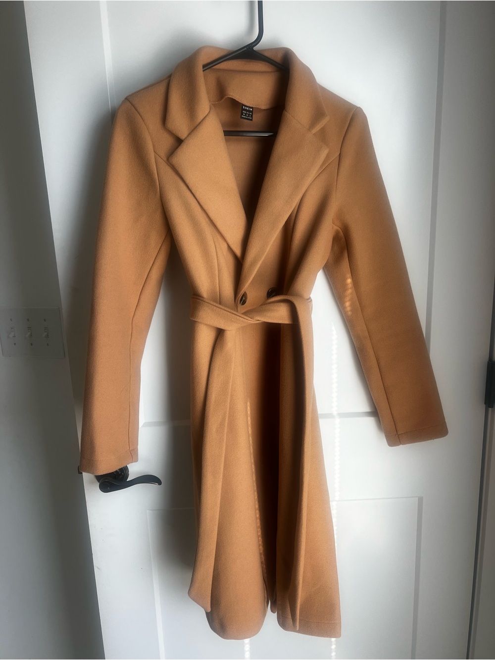 SHEIN Women's Camel Wool-Blend Belted Trench Coat